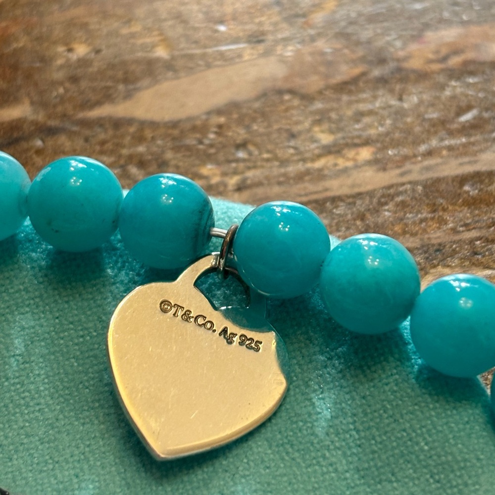 Tiffany & Co. .925 Amazonite Bead Silver Return to Tiffanys Heart Charm Bracelet - Picture 7 of 7